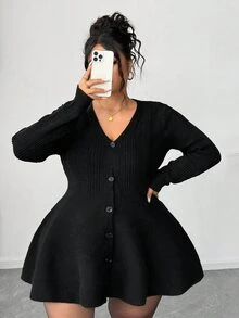 Elenzga Cárdigan de talla grande para mujer de unicolor con cintura ceñida, ropa de otoño/invierno, Halloween - Negro - Ver 5