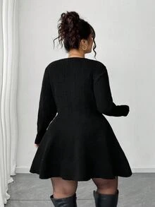 Elenzga Cárdigan de talla grande para mujer de unicolor con cintura ceñida, ropa de otoño/invierno, Halloween - Negro - Ver 3