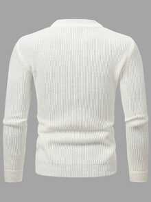Claim Dot Men 1pc Zip Up Ribbed Knit Drop Shoulder Cardigan Chunky Plain All White Urban Fashion Friends, Long Sleeve Top - Beige - View 2