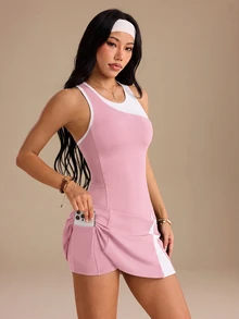 Hanevo Courtclass Women's Sleeveless Tennis & Golf Athletic Dress - Color-Block Style With Built-In Shorts And Functional Pockets - Multicolor - View 3