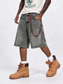 StoneGrade Men's Pockets Loose Wide Leg Casual Versatile Denim Shorts Grey Jean Shorts Men - Light Grey - View 1