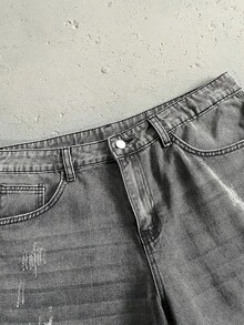StoneGrade Men's Pockets Loose Wide Leg Casual Versatile Denim Shorts Grey Jean Shorts Men - Light Grey - View 5