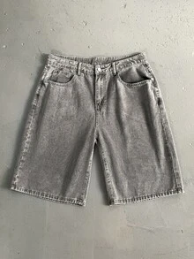 StoneGrade Men's Light Blue Washed Denim Loose Casual Shorts Jorts - Light Grey - View 3