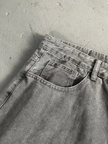 StoneGrade Men's Light Blue Washed Denim Loose Casual Shorts Jorts - Light Grey - View 5