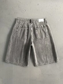 StoneGrade Men's Light Blue Washed Denim Loose Casual Shorts Jorts - Light Grey - View 2