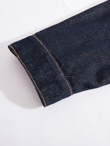 StoneGrade Men Navy Blue Denim 2 Piece Set, Casual Jacket And Loose Fit Pants, Spring/Autumn Boyfriend & Husband Regular Washed Black Loose Wide Leg For Chore Jacket Mens Denim Set - Dark Wash - View 7