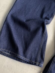 StoneGrade Men's Side Pocket Wide Leg Relaxed Fit Denim Overalls Hang Out Street Sport College - Dark Wash - View 4