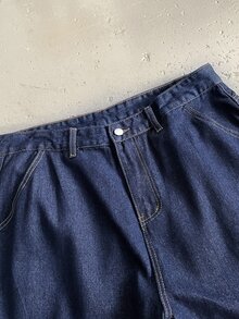 StoneGrade Men's Side Pocket Wide Leg Relaxed Fit Denim Overalls Hang Out Street Sport College - Dark Wash - View 5