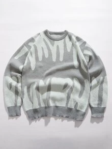 StoneGrade Men's Crew Neck Long Sleeve Graphic Detail Casual Sweater, For Fall Winter - Grey - View 2