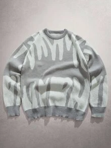 StoneGrade Men's Crew Neck Long Sleeve Graphic Detail Casual Sweater, For Fall Winter - Grey - View 3