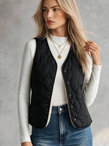 SHEIN Women's Padded Thermal Lined Gilet Jacket, Winter Clothes - Black - View 1