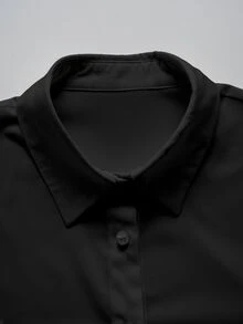 SHEIN 女士休闲百搭纯色长袖衬衫 - 黑色 - 查看 7