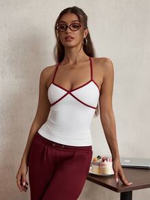 Elnivra Fashion Sports Fitness Tank Top Seamless High Elasticity Backless T-Shirt - White - View 4