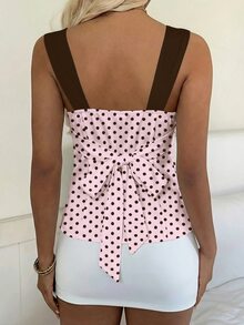 CovetEZ 2026 New Sweet Casual Party Pink Polka Dot Contrast Color Splice Open Back Tie Camisole For Women - Multicolor - View 2
