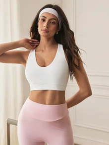 Elnivra Women's Solid Color Casual Minimalist Sports Bra For Yoga And Running - White - View 9