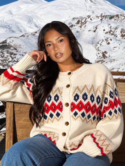 FASHION SZN Cardigan de punto Fairisle talla grande casual otoño acogedor elegante Navidad vacaciones après-ski diario otoño ropa de punto cápsula armario otoño invierno cómodo moda otoño para mujeres nueva temporada verde matcha salvia capas ropa de trabajo para oficina súper suave manga larga jersey suéter talla grande otoño nueva temporada ropa de punto unicolor manga raglán manga larga cardigan de punto abotonado simple