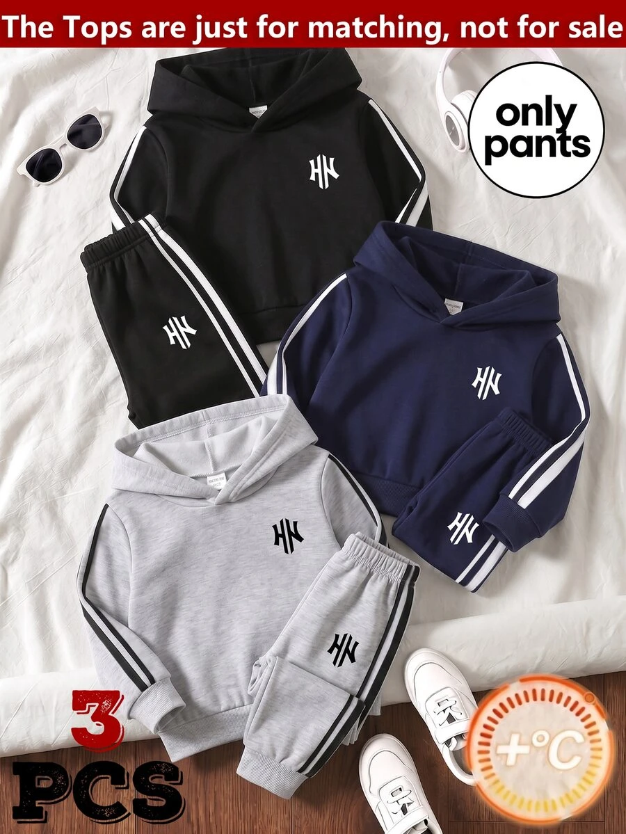 Young Boy Letter Pattern Colorblock Casual Everyday Beach Long Pants White&Heather Gray&Baby Blue - Black - View 1