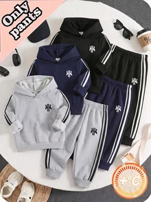 Young Boy Letter Pattern Colorblock Casual Everyday Beach Long Pants White&Heather Gray&Baby Blue - Black - View 5