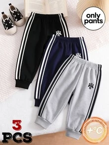 Young Boy Letter Pattern Colorblock Casual Everyday Beach Long Pants White&Heather Gray&Baby Blue - Black - View 3