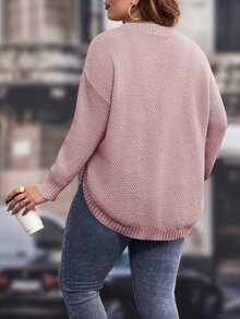 SHEIN LUNE Plus Drop Shoulder Curved Hem Sweater, For Winter Knit Pullover Fall Autumn - Dusty Pink - View 2