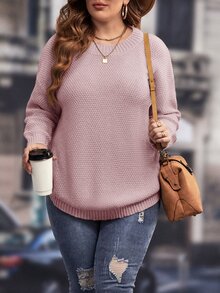 SHEIN LUNE Plus Drop Shoulder Curved Hem Sweater, For Winter Knit Pullover Fall Autumn - Dusty Pink - View 4