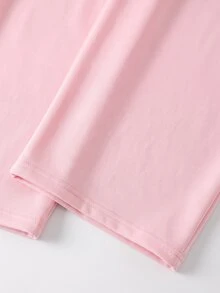 SHEIN 青少年女孩純色抽繩腰休閒百搭日常穿著長褲 - 粉色 - 查看 5