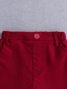 SHEIN 嬰兒男童顏色區塊短袖連身衣和短褲套裝 - 紅白色 - 查看 10