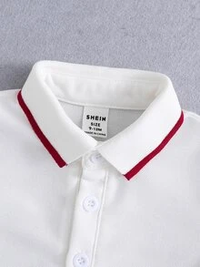 SHEIN 嬰兒男童顏色區塊短袖連身衣和短褲套裝 - 紅白色 - 查看 7
