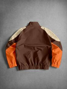 Aesthetic Post Unisex Loose-Fit Long Sleeve Polyester Zip-Up Jacket With Stand Collar And Color Block Panels For Streetwear - Multicolor - View 2