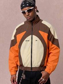 Aesthetic Post Unisex Loose-Fit Long Sleeve Polyester Zip-Up Jacket With Stand Collar And Color Block Panels For Streetwear - Multicolor - View 3