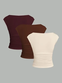 Sweetra 3pcs/Set Sexy Backless Breathable Moisture-Wicking Fitted Short Sleeve Top/T-Shirt For Women - Multicolor - View 2