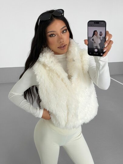 SHEIN ICON Women's Fashion High Neck Faux Fur Vest Jacket