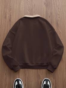 COMVAIL Men's Spring/Autumn Casual Loose Fit Plus Size Pullover Sweatshirt, Coffee Brown, Polo Collar, Embroidered Halloween Winter Party Autumn  - Coffee Brown - View 2