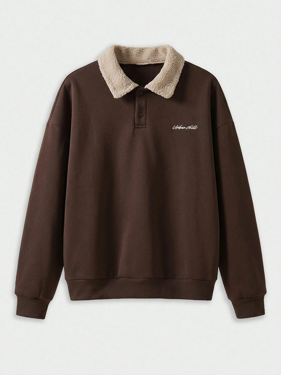 COMVAIL Men's Spring/Autumn Casual Loose Fit Plus Size Pullover Sweatshirt, Coffee Brown, Polo Collar, Embroidered Halloween Winter Party Autumn - Coffee Brown - View 1