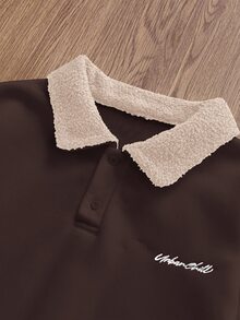 COMVAIL Men's Spring/Autumn Casual Loose Fit Plus Size Pullover Sweatshirt, Coffee Brown, Polo Collar, Embroidered Halloween Winter Party Autumn  - Coffee Brown - View 4