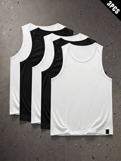 COMVAIL Men's Plus Size Minimalist Versatile Solid Color Crew Neck Tank Tops 3-Pack