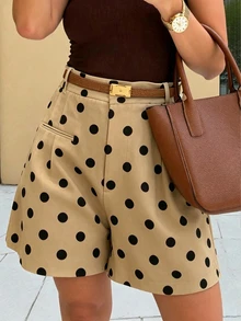RIVANDRE Women's Polka Dot Casual Versatile Everyday Outing Shorts - Camel - View 3