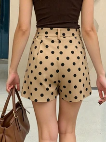 RIVANDRE Women's Polka Dot Casual Versatile Everyday Outing Shorts - Camel - View 2