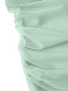 SHEIN Women's Solid Color Contrast Mesh Camisole Top And Skirt Slim Fit Sexy Two Pieces Set - Mint Green - View 6