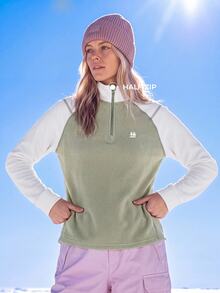 In My Nature Women's Fleece Jacket Half Zip Sage Green White Colorblock Raglan Long Sleeve Stand Collar Warm Pullover All Season For Hiking Camping Skiing Outdoor - Multicolor - View 5