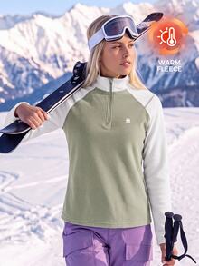 In My Nature Women's Fleece Jacket Half Zip Sage Green White Colorblock Raglan Long Sleeve Stand Collar Warm Pullover All Season For Hiking Camping Skiing Outdoor - Multicolor - View 3