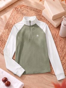 In My Nature Women's Fleece Jacket Half Zip Sage Green White Colorblock Raglan Long Sleeve Stand Collar Warm Pullover All Season For Hiking Camping Skiing Outdoor - Multicolor - View 10