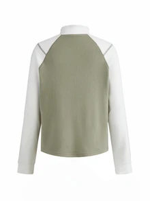 In My Nature Women's Fleece Jacket Half Zip Sage Green White Colorblock Raglan Long Sleeve Stand Collar Warm Pullover All Season For Hiking Camping Skiing Outdoor - Multicolor - View 12
