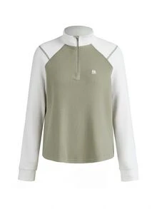 In My Nature Women's Fleece Jacket Half Zip Sage Green White Colorblock Raglan Long Sleeve Stand Collar Warm Pullover All Season For Hiking Camping Skiing Outdoor - Multicolor - View 13