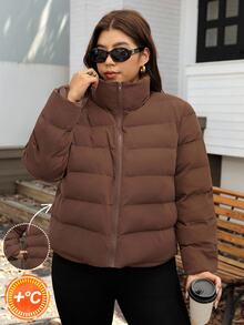 SHEIN LUNE Plus Size Winter Casual Versatile Warm Jacket - Coffee Brown - View 2