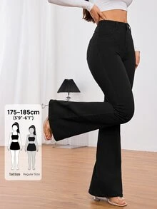 SHEIN Tall 女款純色高腰喇叭褲腳優雅時尚牛仔褲，黑色牛仔褲，秋季 - 黑色 - 查看 7