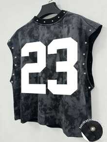 Manfinity Roghcode Men's Retro Faux Pearl 23 Letter Print Vest, Music Festival Tank Top, Holiday - Black - View 4