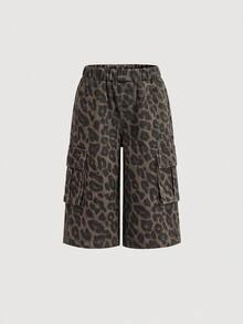SHEIN Baby Girl Leopard Print Casual Versatile Daily Wear Denim Jeans - Multicolor - View 3