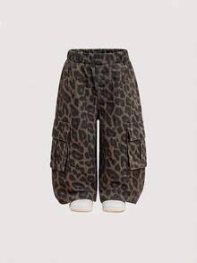 SHEIN Baby Girl Leopard Print Casual Versatile Daily Wear Denim Jeans - Multicolor - View 5