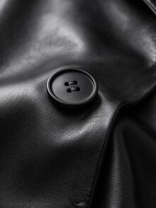 SHEIN LUNE CURVE Plus Size Women's PU Leather Casual Smart Jacket With Buttons, Ruched Cuffs, Suitable For Commuting Halloween Formal Going Out Office Black Autumn - Black - View 7